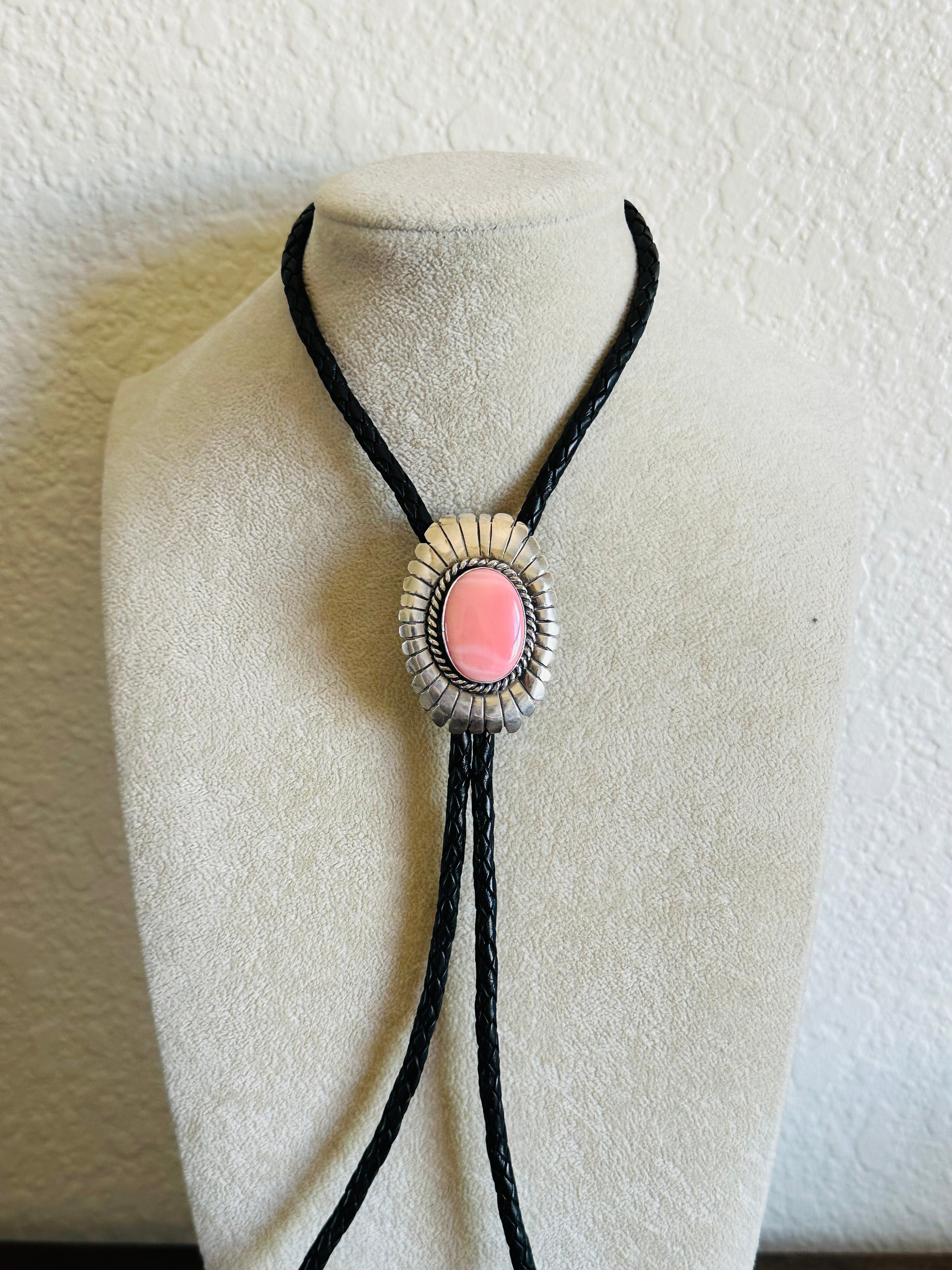 Navajo Made Pink Conch Sterling Silver Necklace Bolo