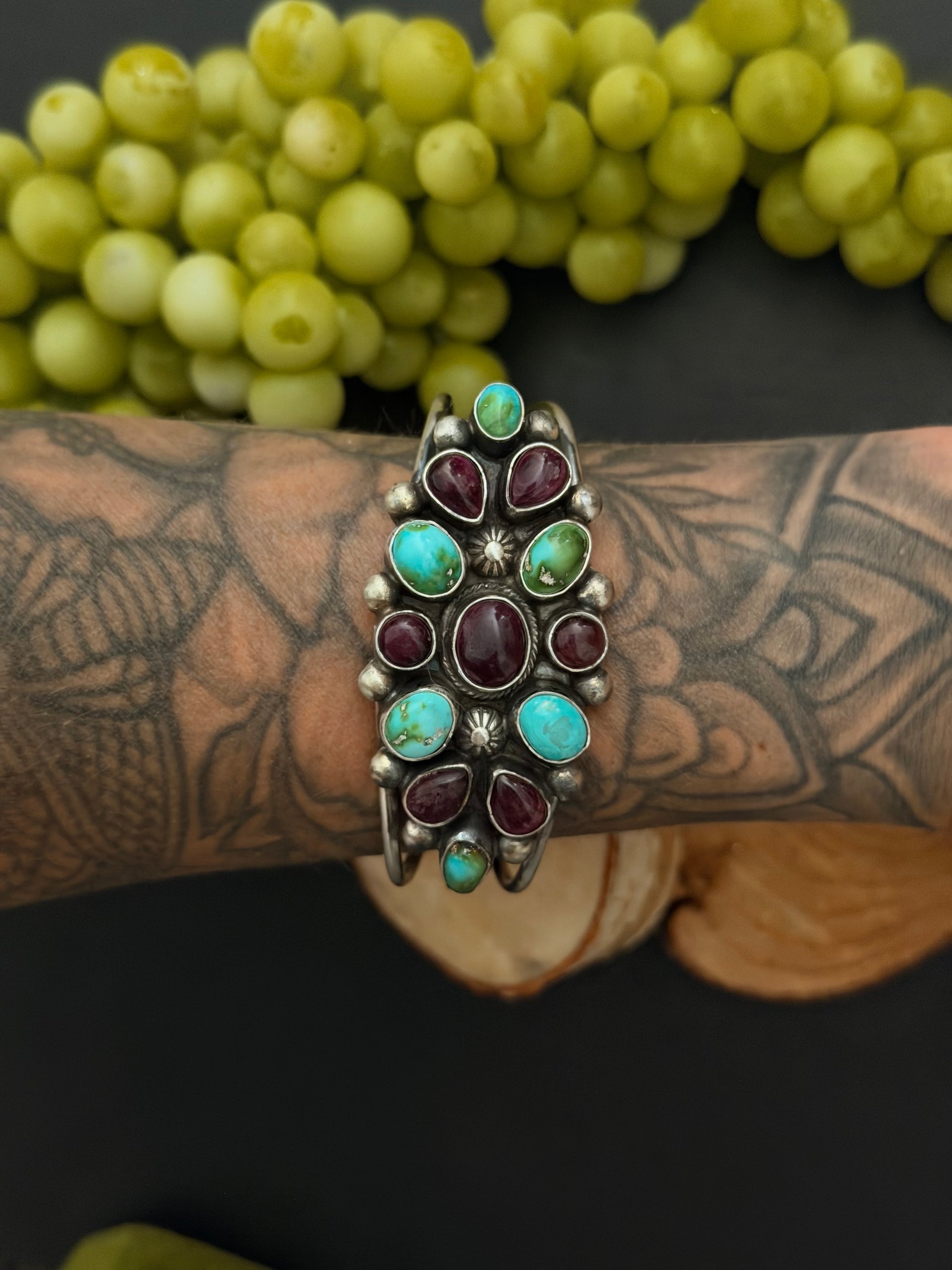 Kathleen Livingston Multi Stone & Sterling Silver Cluster Cuff Bracelet