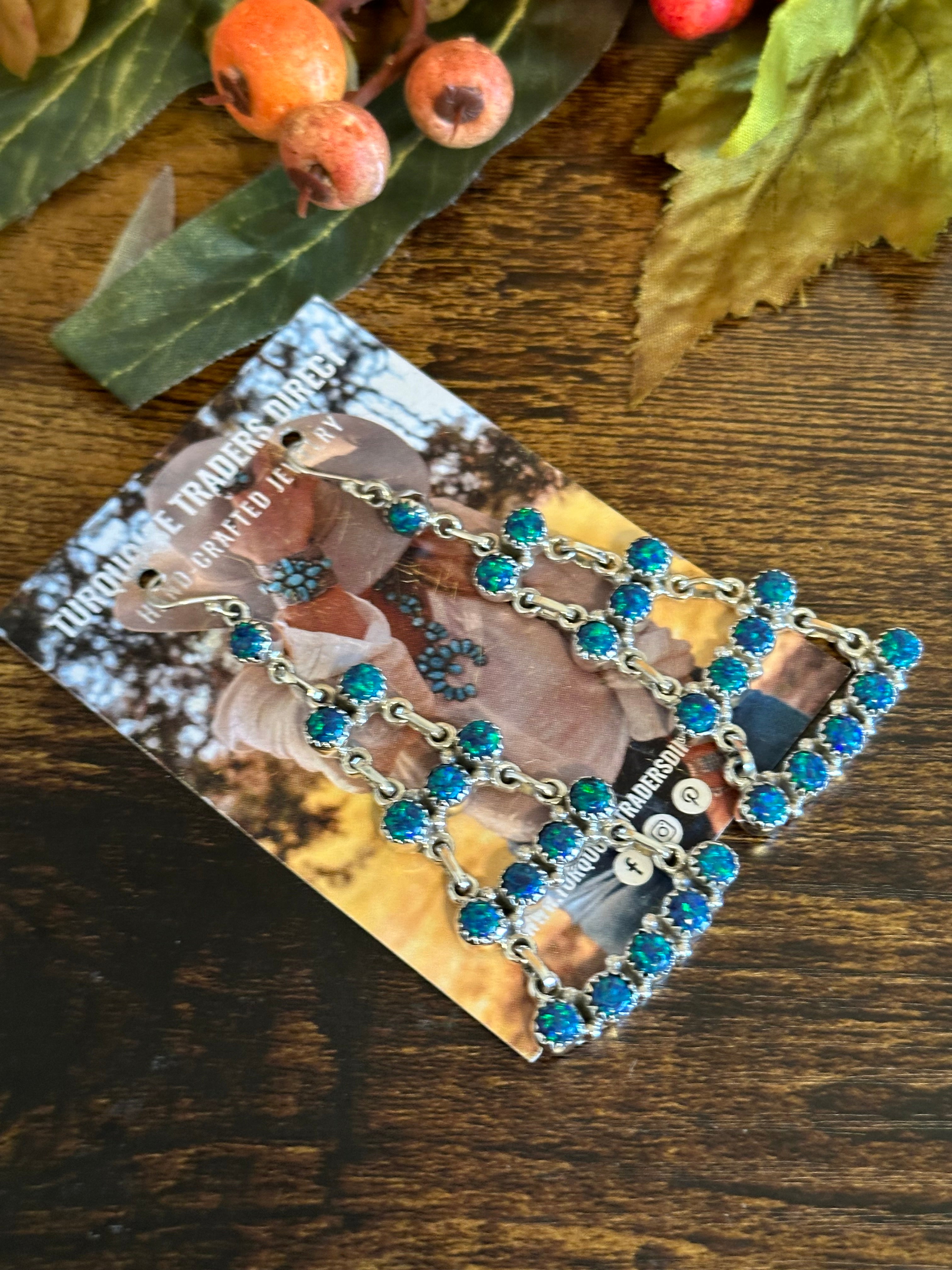 Southwest Handmade Opal & Sterling Silver Dangle Cluster Earrings