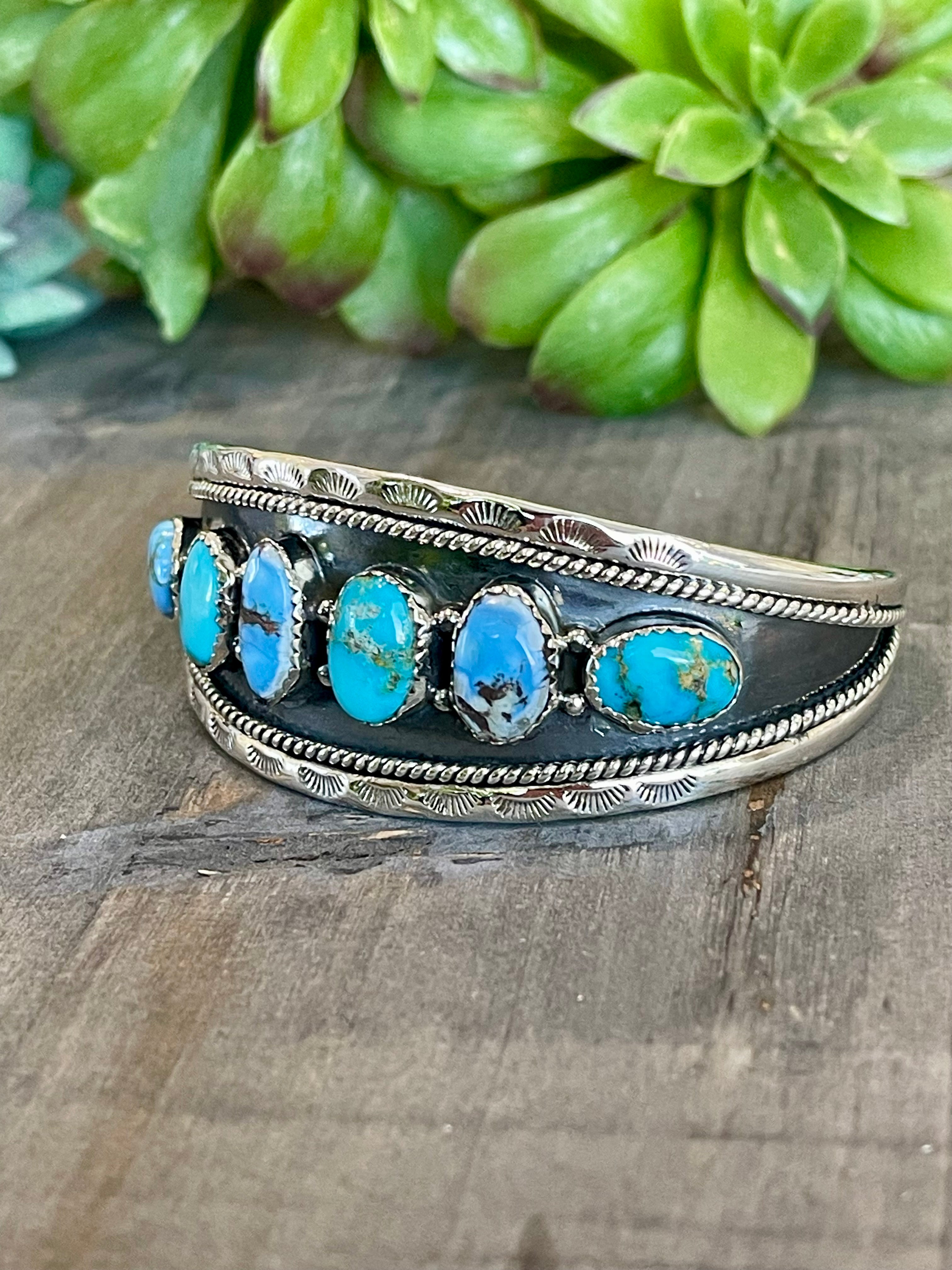 Southwest Handmade Multi Stone & Sterling Silver Cuff Bracelet