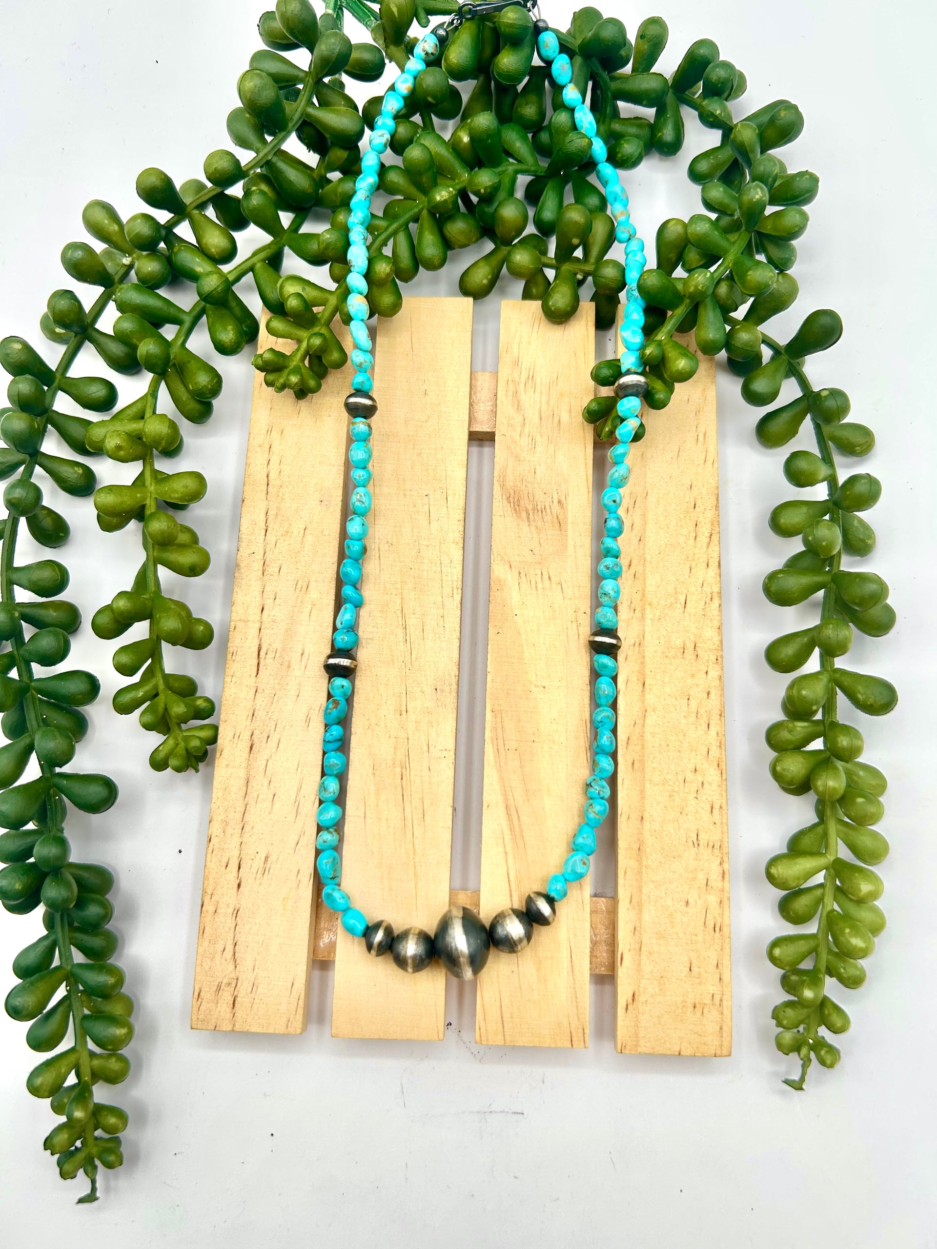 Navajo Made Strung Kingman Turquoise & Sterling Silver Necklace
