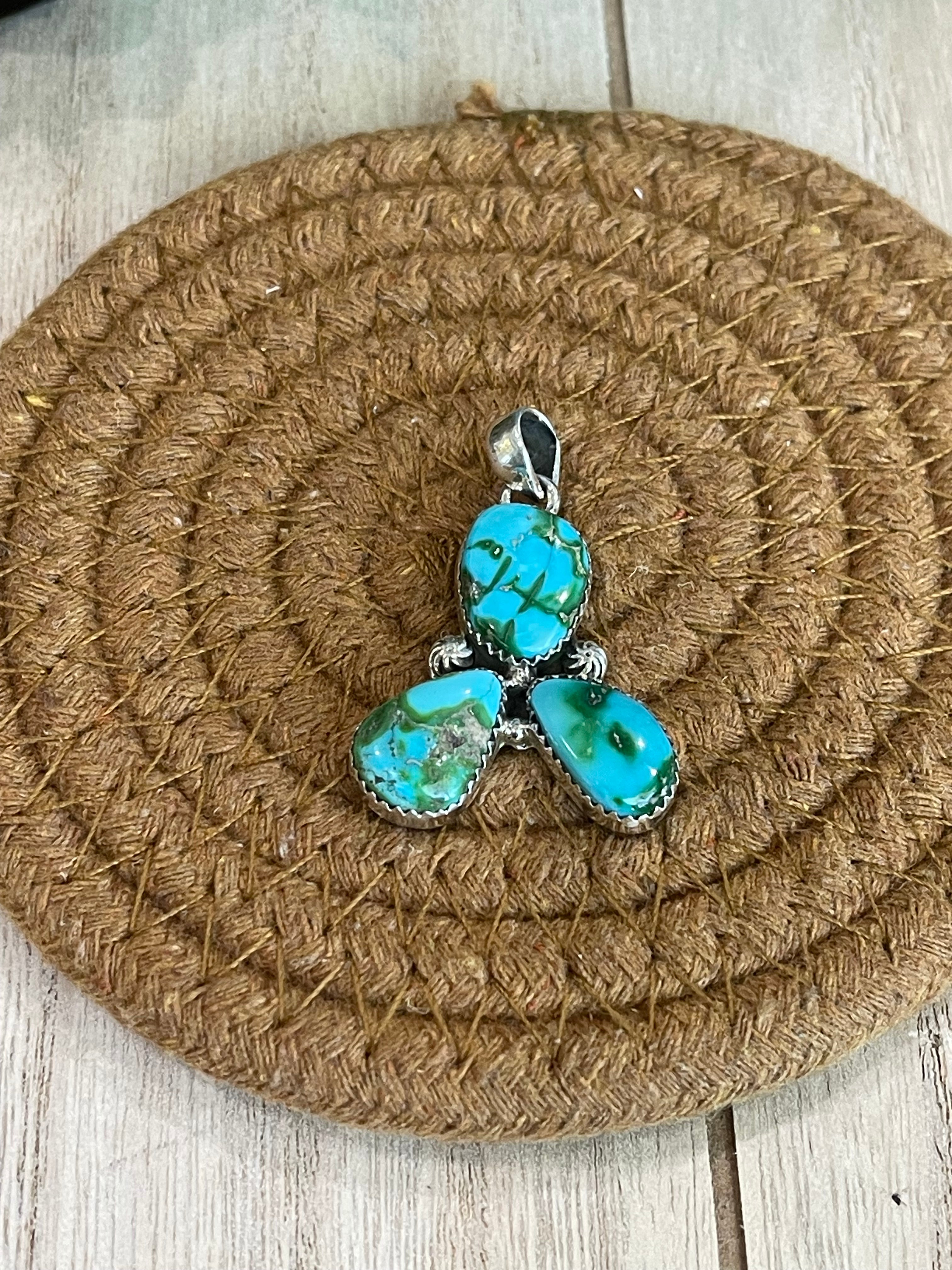 Southwest Handmade Sonoran Mountain Turquoise & Sterling Silver 3 Stone Pendant