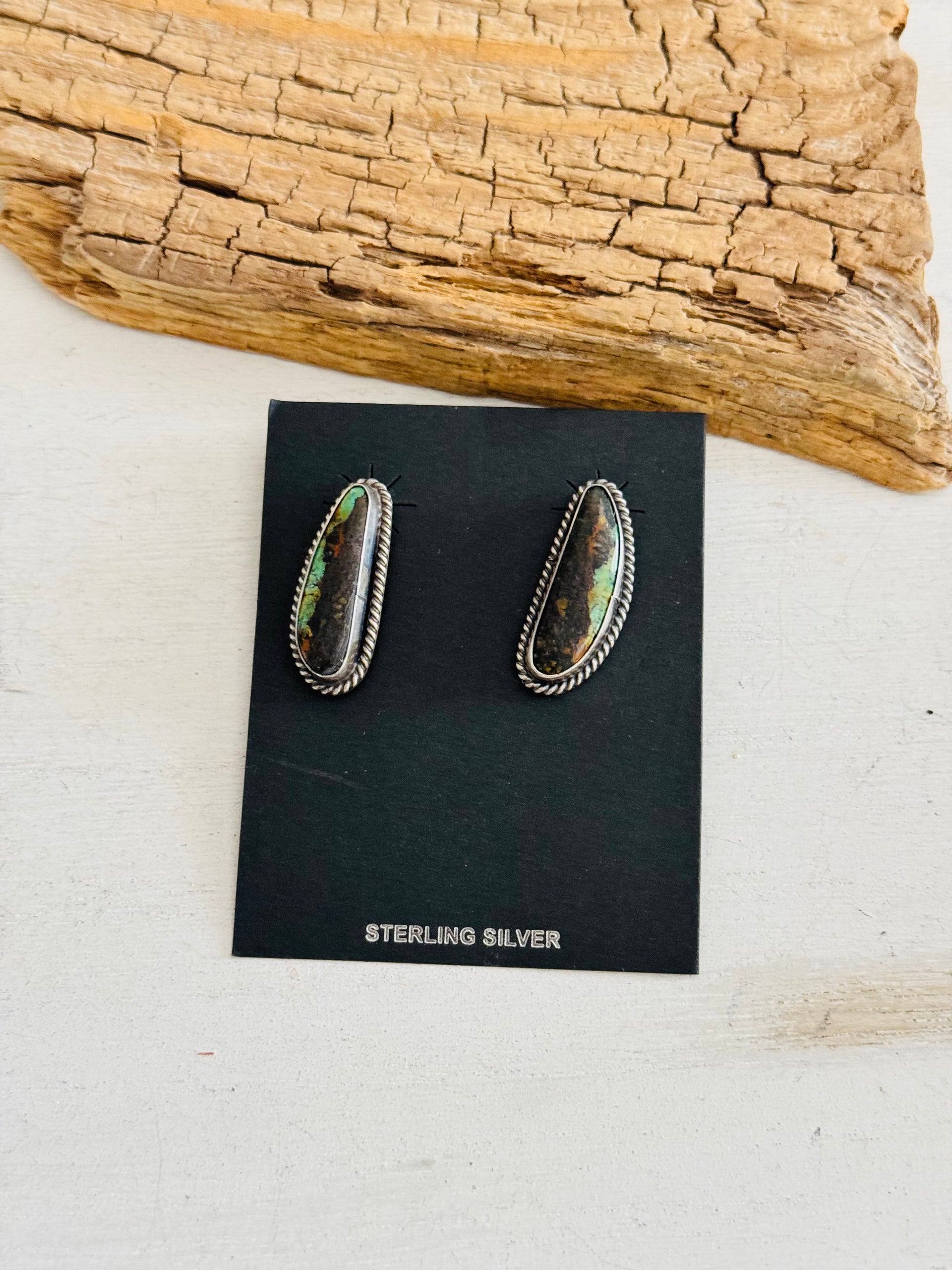 Navajo Made Black Jack Turquoise & Sterling Silver Post Earrings