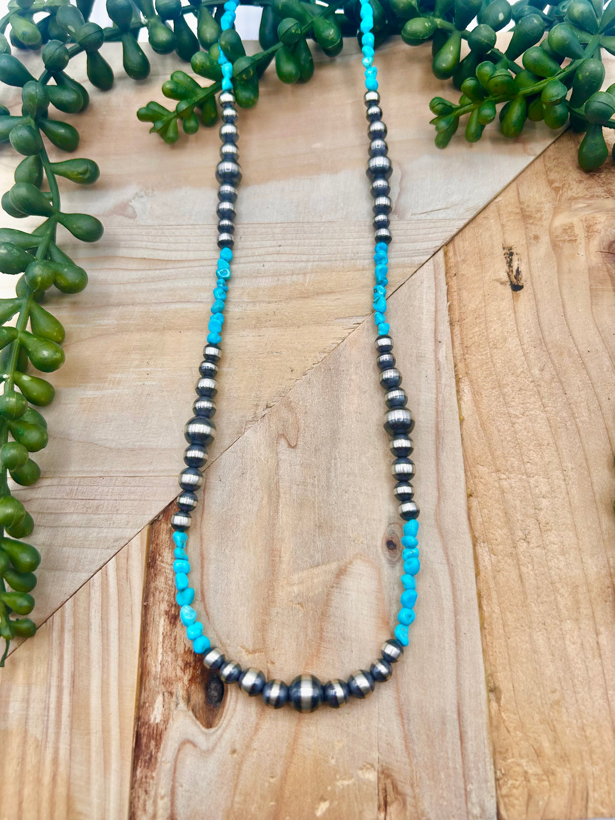 Navajo Made Strung Kingman Turquoise & Sterling Silver Necklace