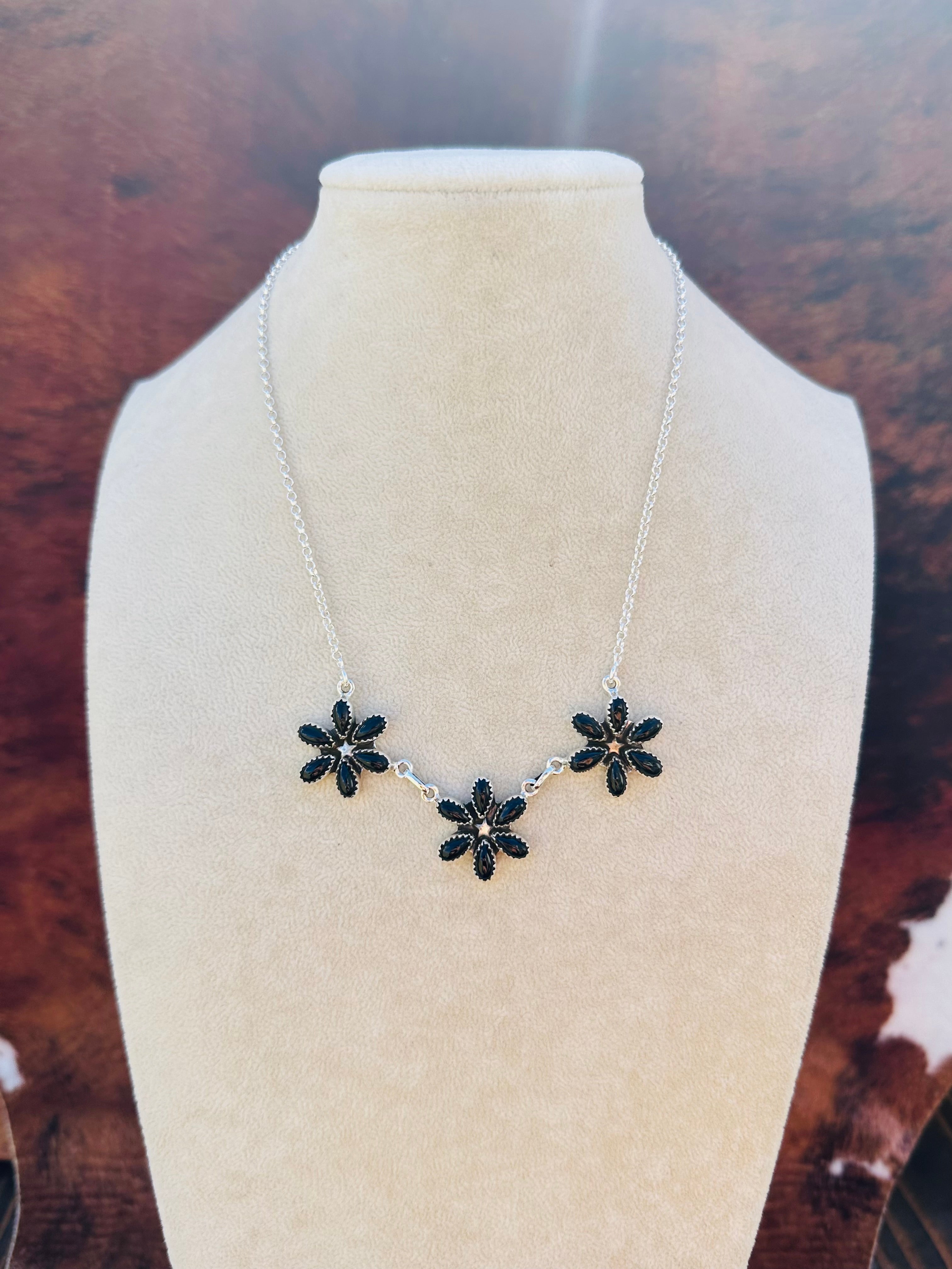 Southwest Handmade Onyx & Sterling Silver Cluster Necklace