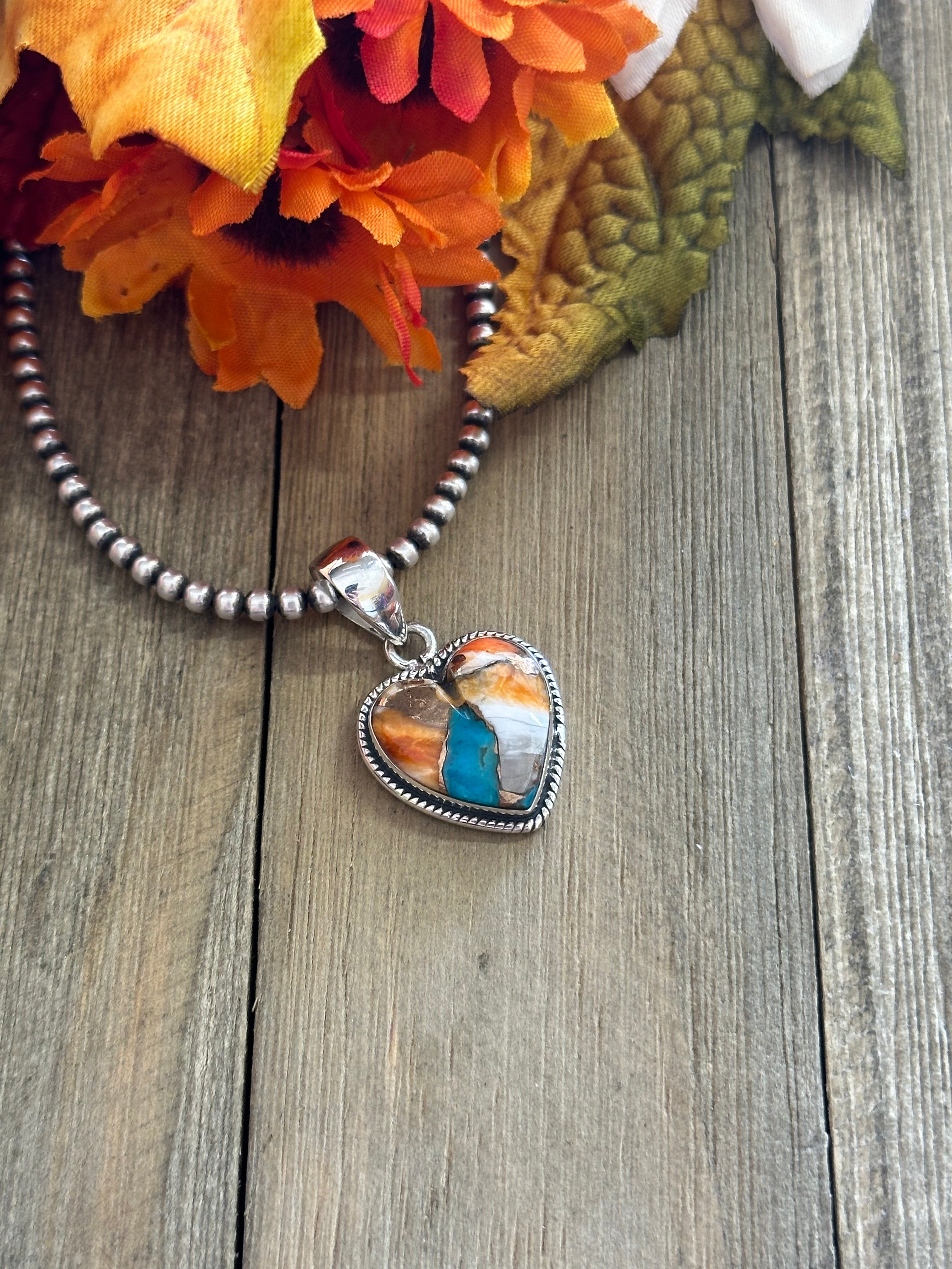 Southwest Handmade Mohave Turquoise & Sterling Silver Heart Pendant