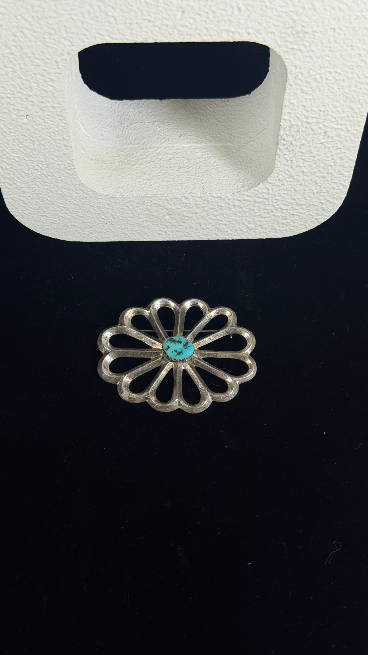 OLD PAWN Navajo Made Kingman Turquoise & Sterling Silver Flower Pin