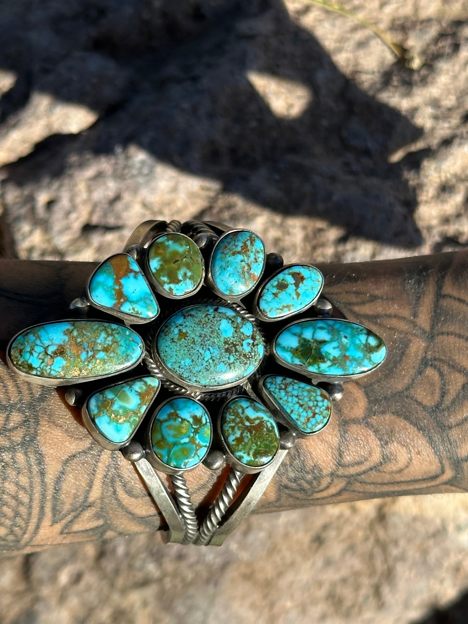 Navajo Made High Grade Kingman Turquoise & Sterling Silver Cuff Bracelet