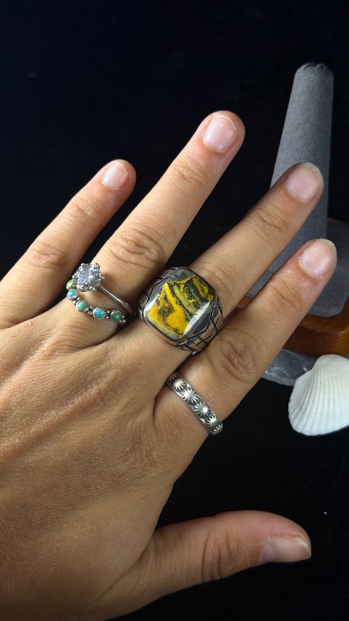 Navajo Made BB Agate & Sterling Silver Cast Ring Size 10.5