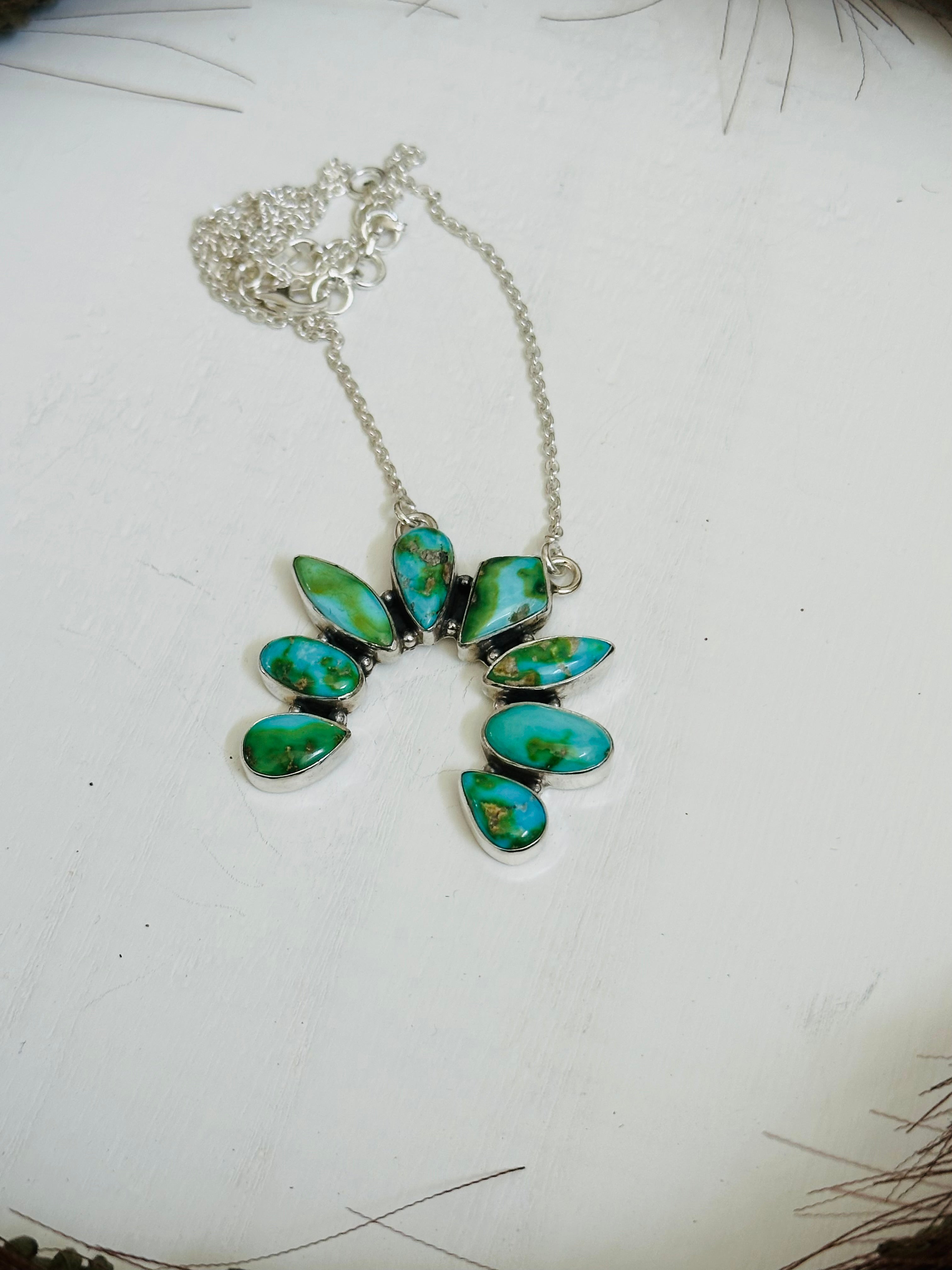 TTD “Chance” Sonoran Mountain Turquoise & Sterling Silver Cluster Naja Necklace