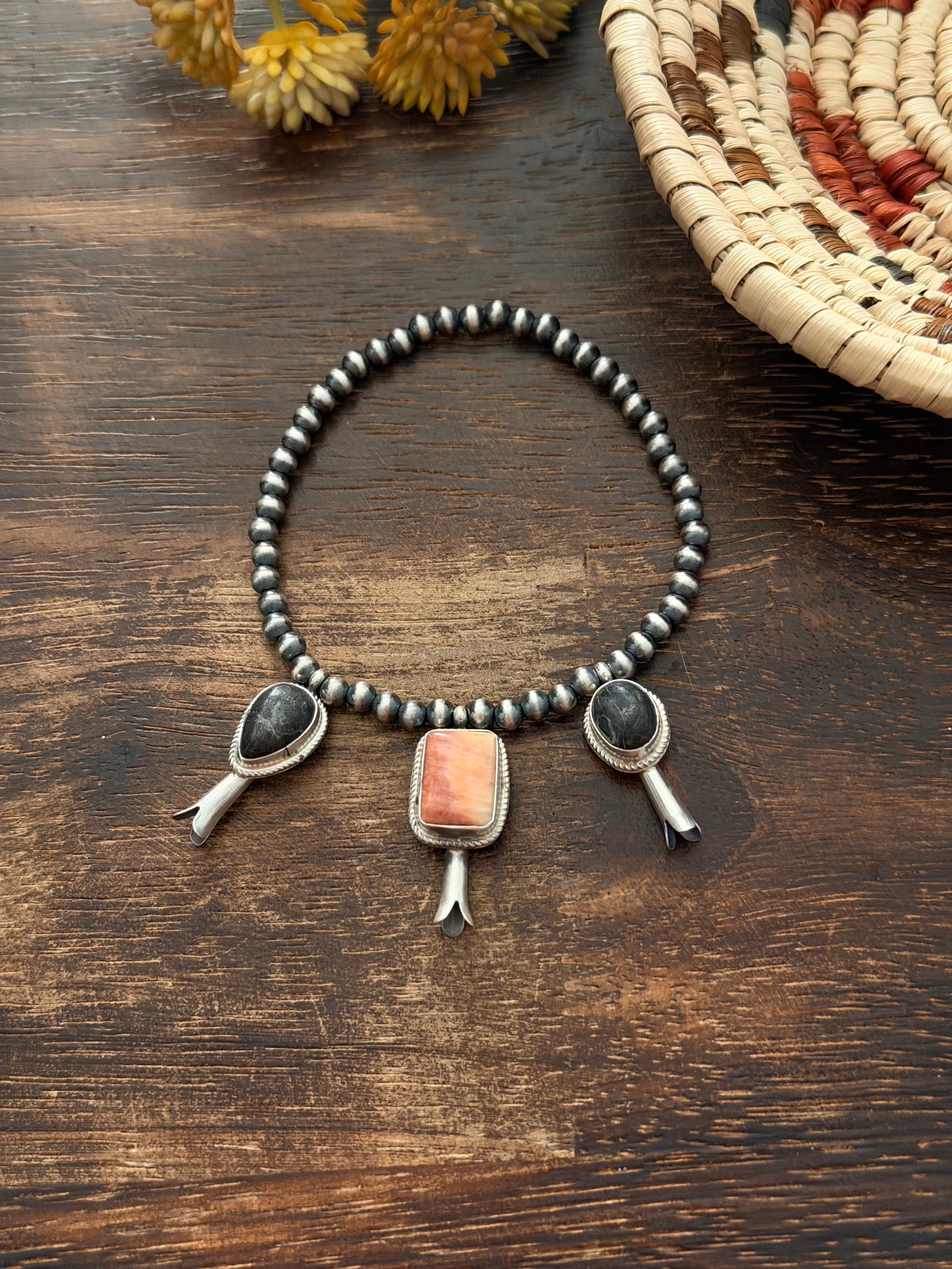 George Rios Multi Stone & Sterling Silver Hand Strung Pearl Beaded Stretch Bracelet