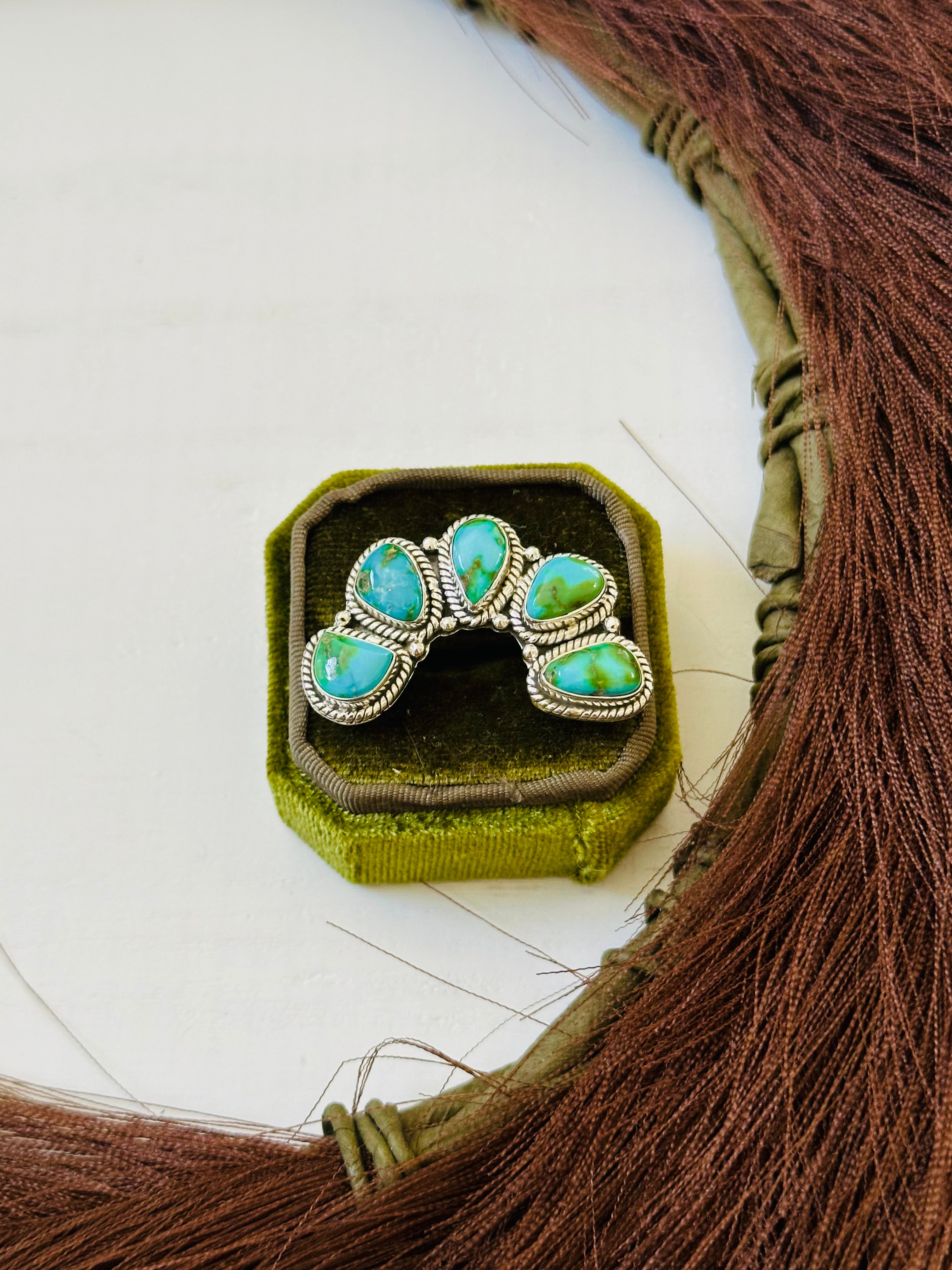 TTD “Chance” Sonoran Mountain Turquoise & Sterling Silver Adjustable Cluster Naja Ring