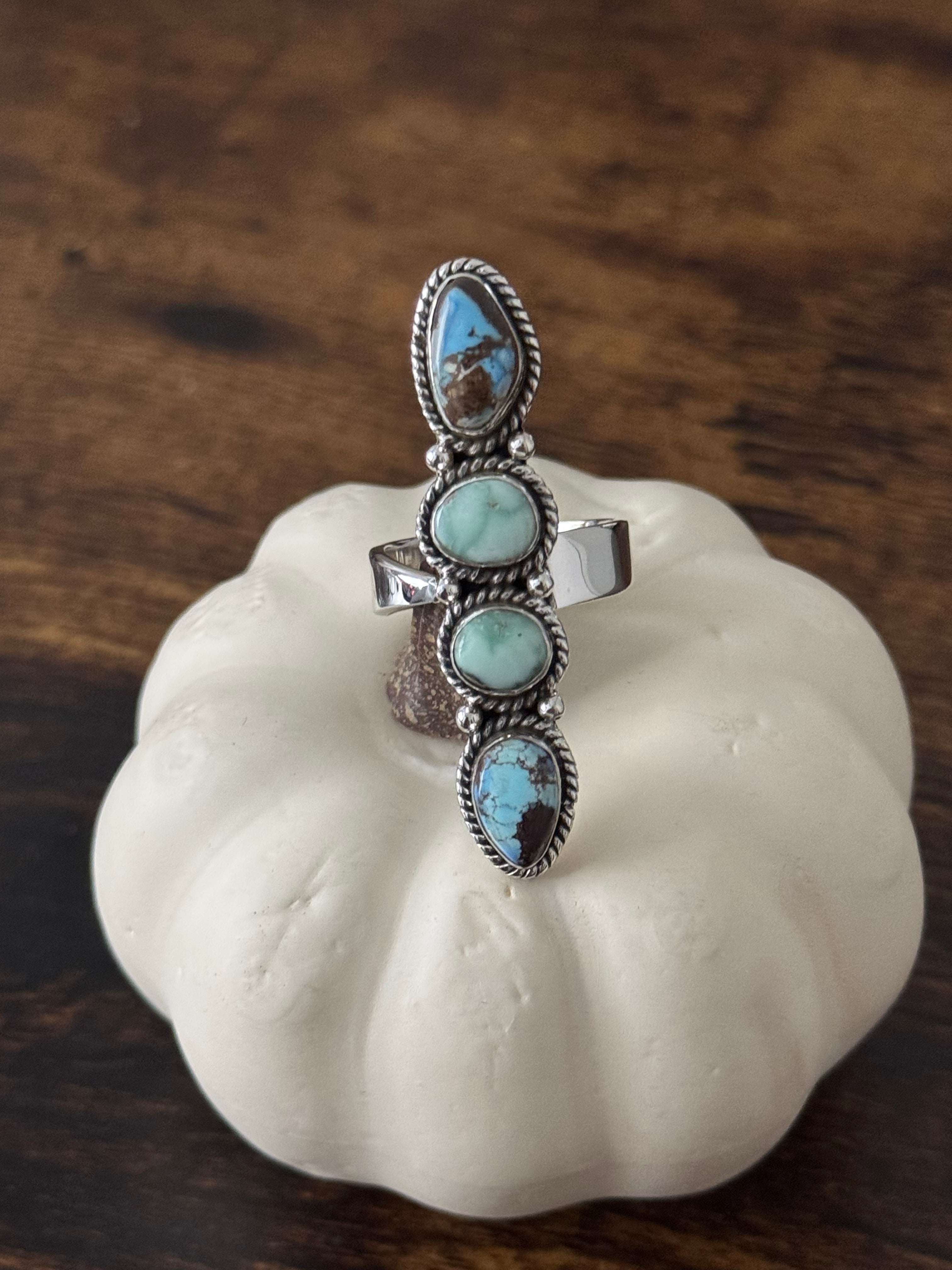 Southwest Handmade Multi Stone & Sterling Silver Adjustable Cluster Ring