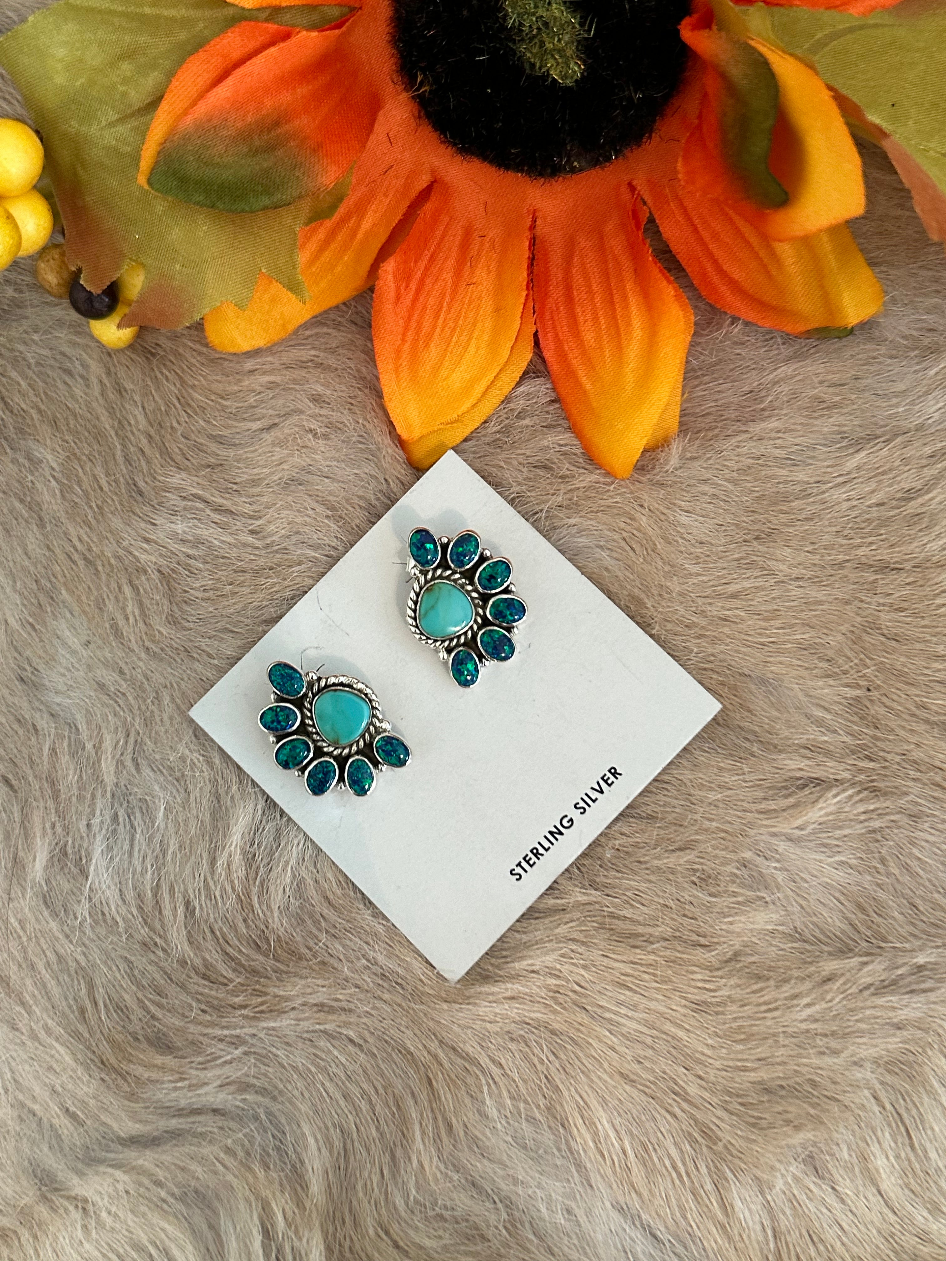 Southwest Handmade Multi Stone & Sterling Silver Post Earrings