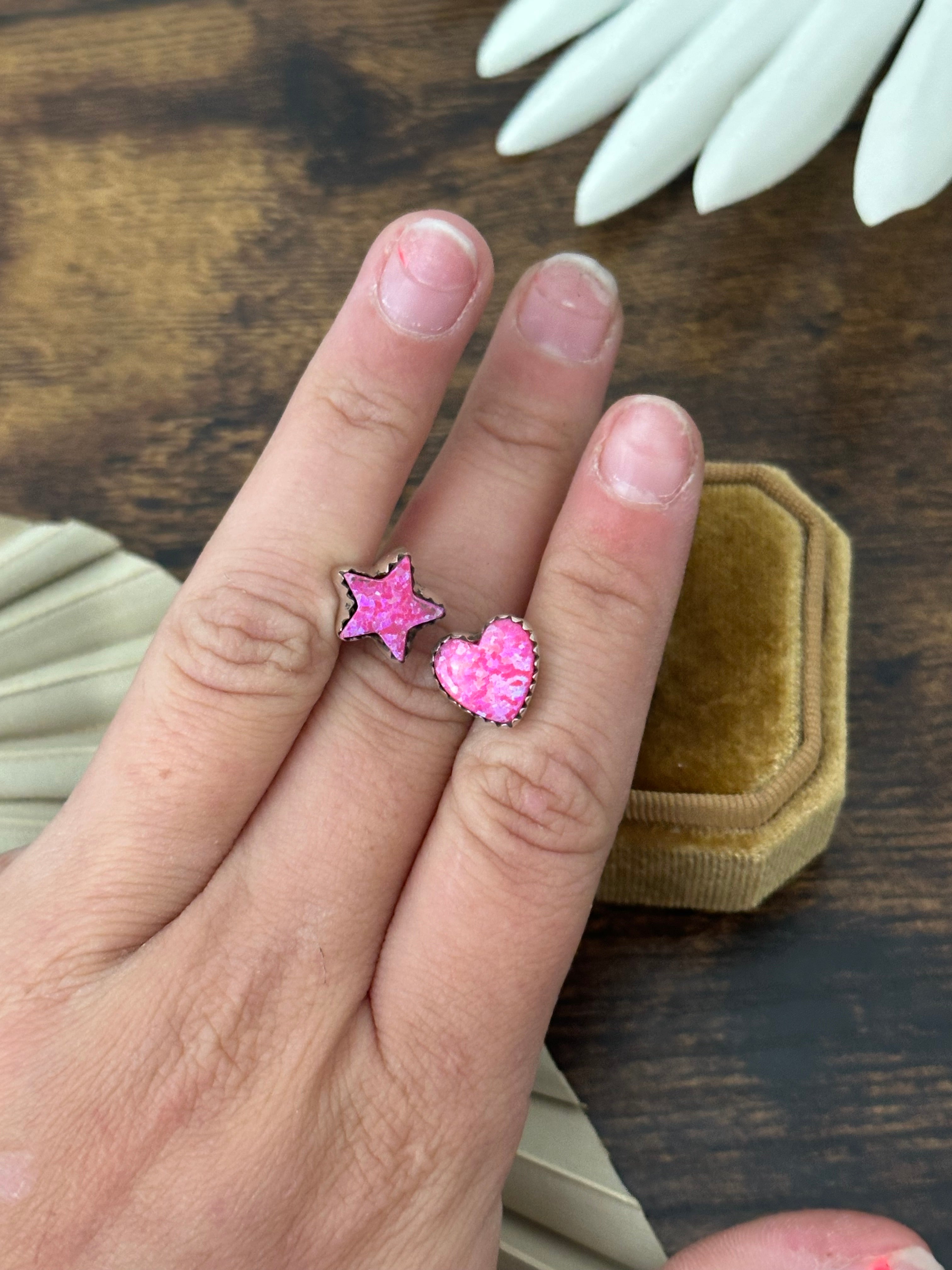 Southwest Handmade Pink Opal & Sterling Silver Adjustable Ring