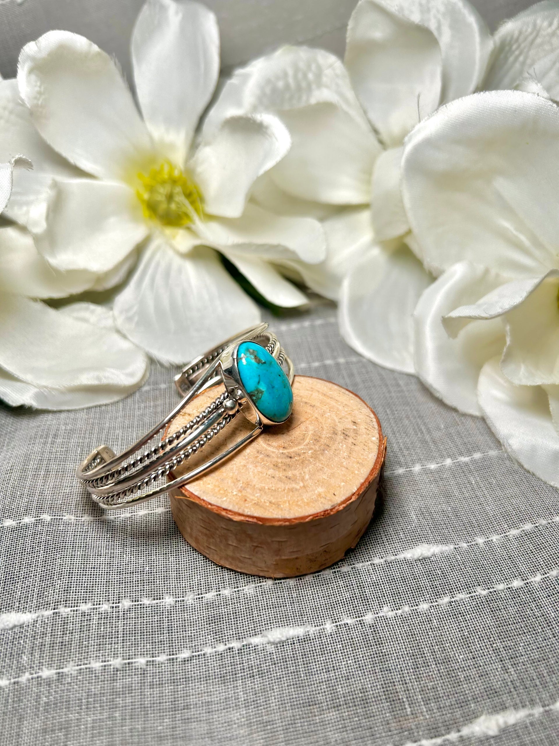 Navajo Made Kingman Turquoise & Sterling Silver Cuff Bracelet