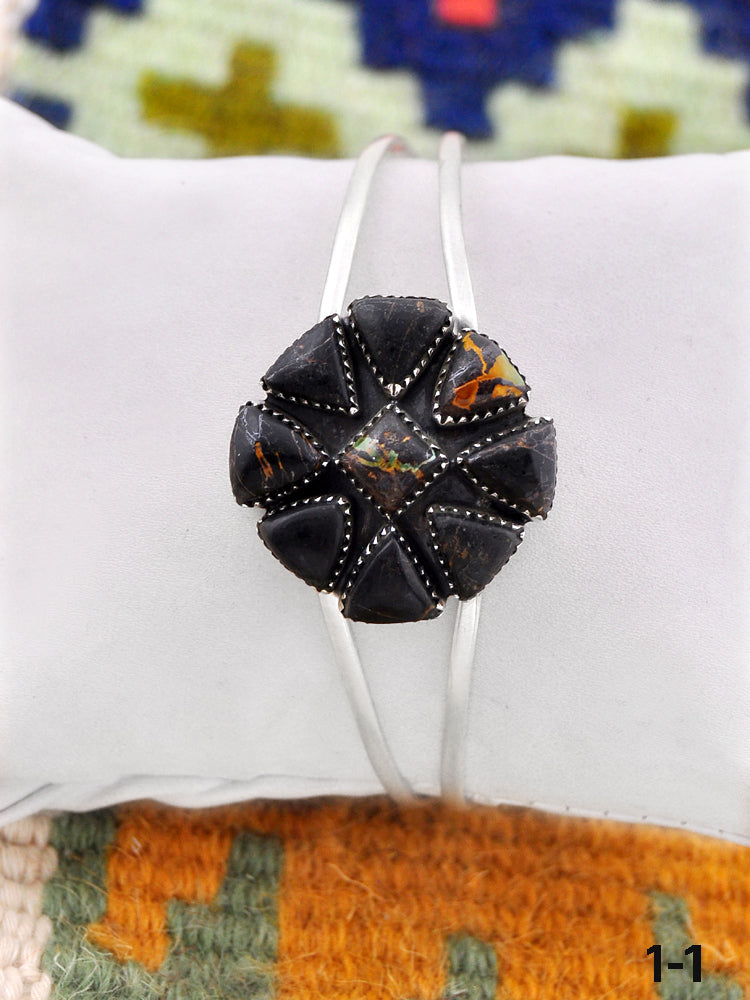 Southwest Handmade Black Jack Turquoise & Sterling Silver Cuff Bracelet