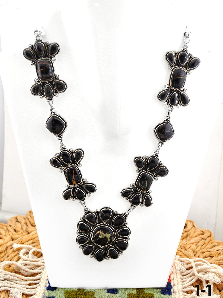 Southwest Made Black Jack Turquoise & Sterling Silver Necklace