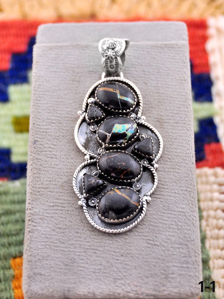 Southwest Made Black Jack Turquoise & Sterling Silver Pendant