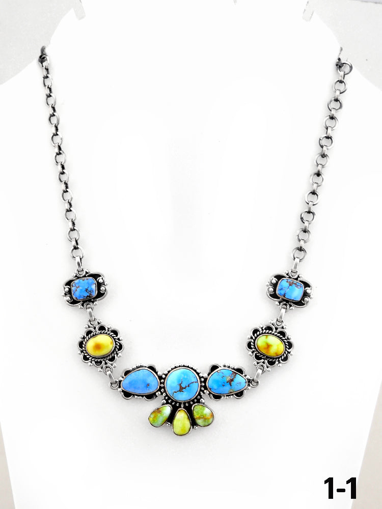 Southwest Handmade Palomino with Golden Hills Turquoise & Sterling Silver Necklace