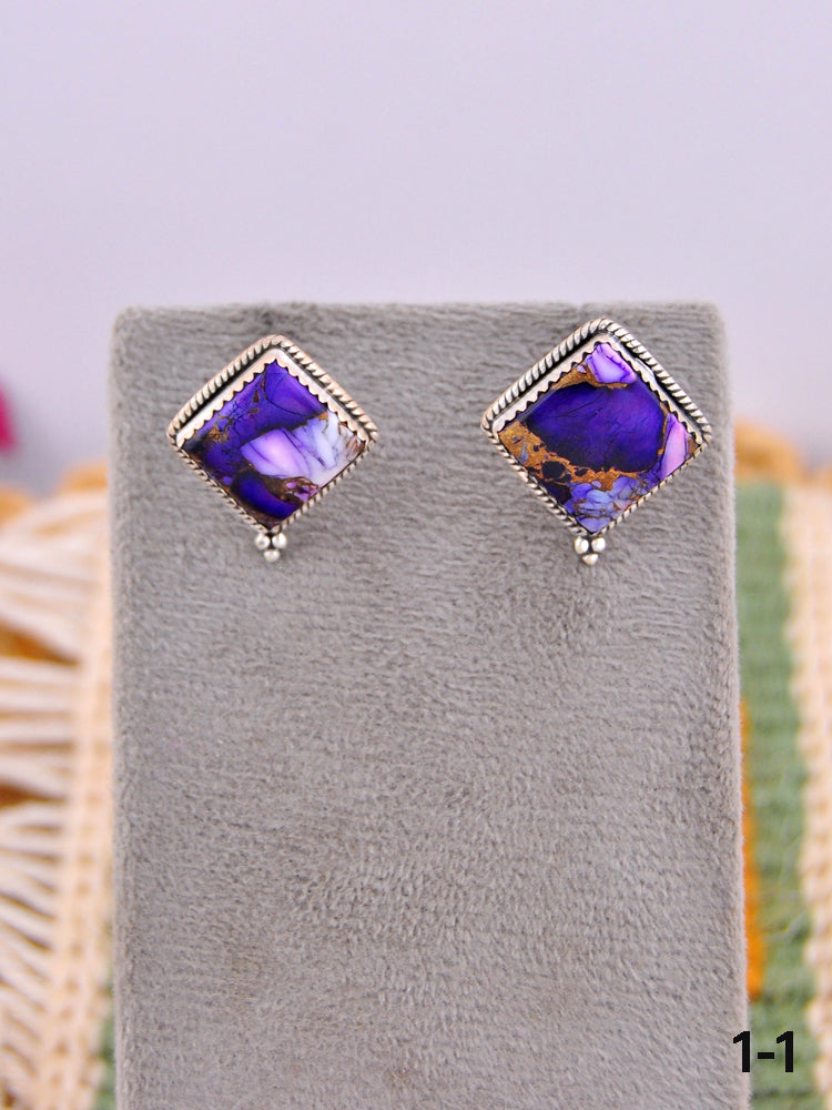 Southwest Made Purple Dahlia Mohave & Sterling Silver Post Earrings