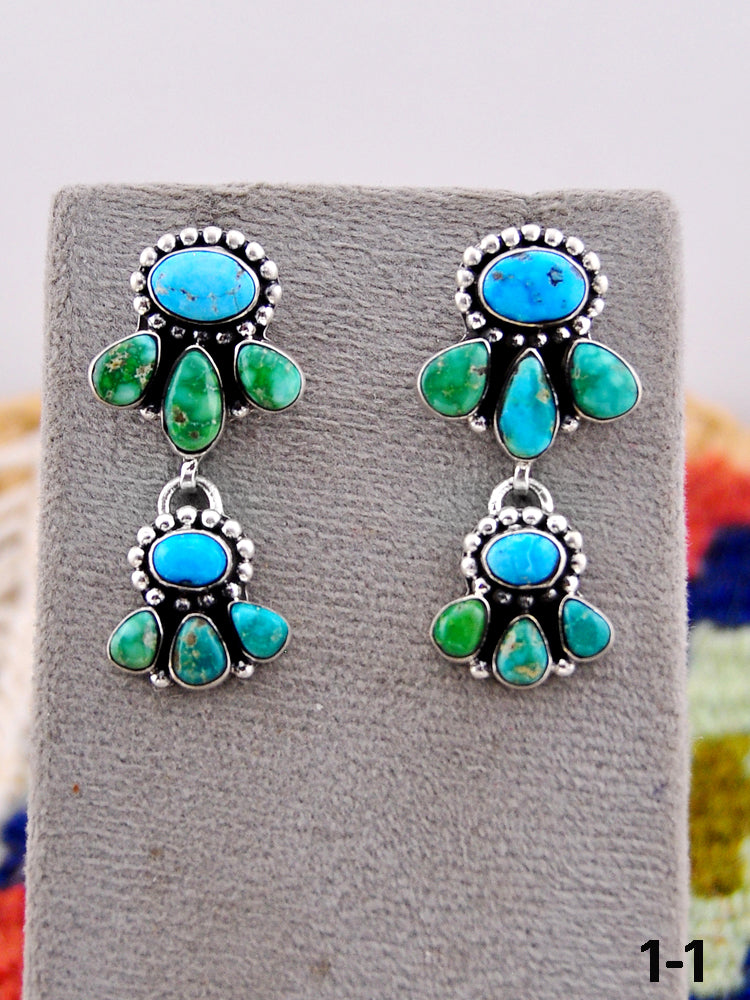Southwest Handmade Emerald Valley with White Water & Sterling Silver Post Dangle Earrings