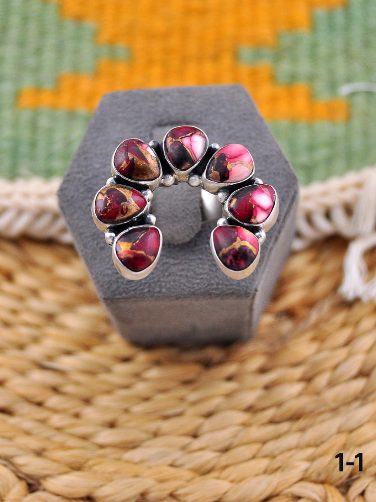 Southwest Made Rose Dahlia & Sterling Silver Naja Adjustable Ring