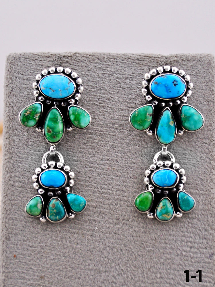 Southwest Handmade Emerald Valley with White Water & Sterling Silver Post Dangle Earrings