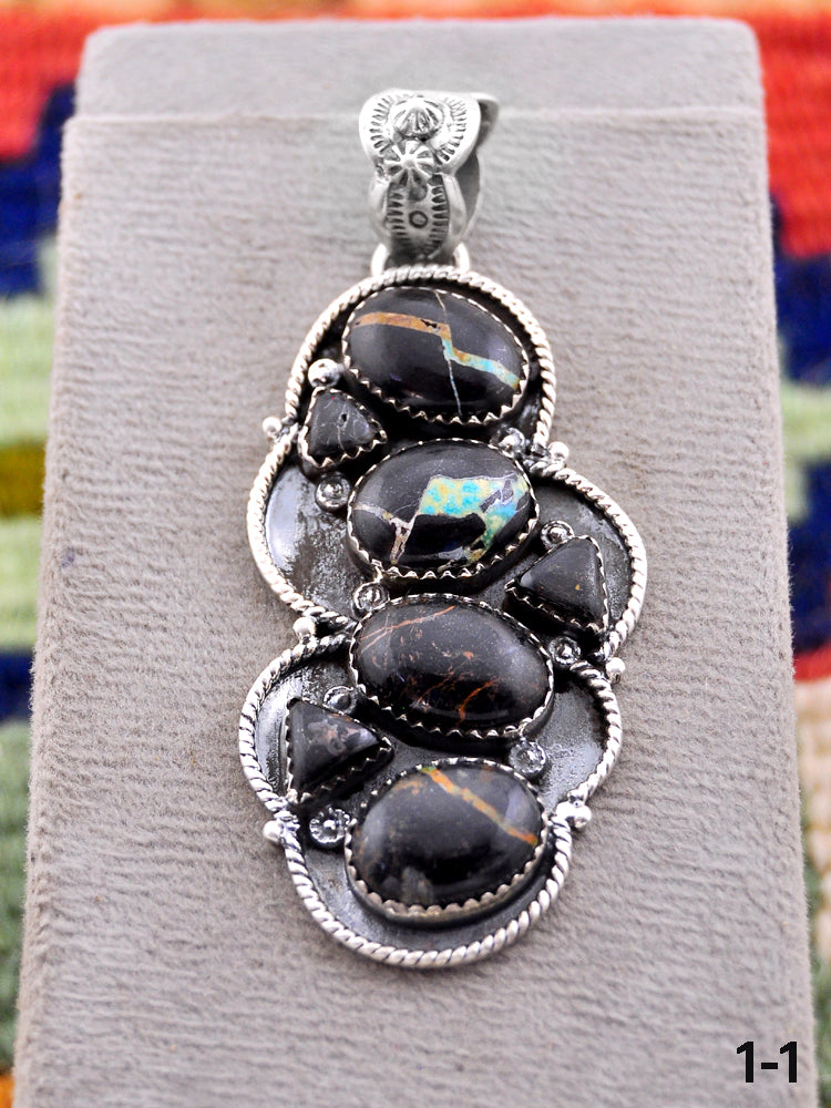 Southwest Made Black Jack Turquoise & Sterling Silver Pendant