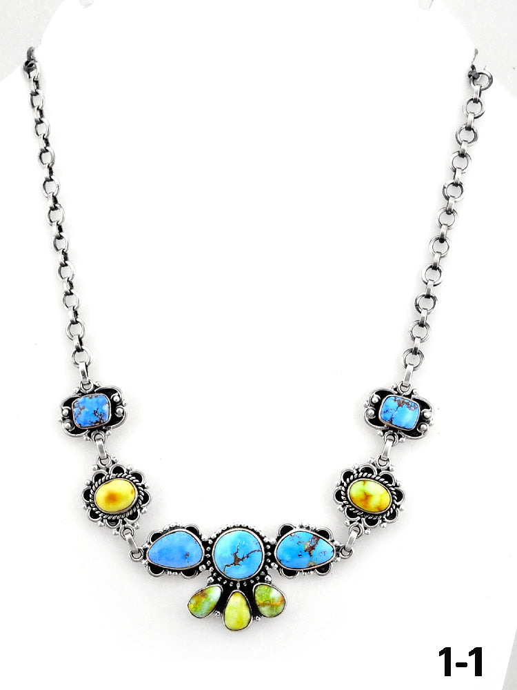 Southwest Handmade Palomino with Golden Hills Turquoise & Sterling Silver Necklace