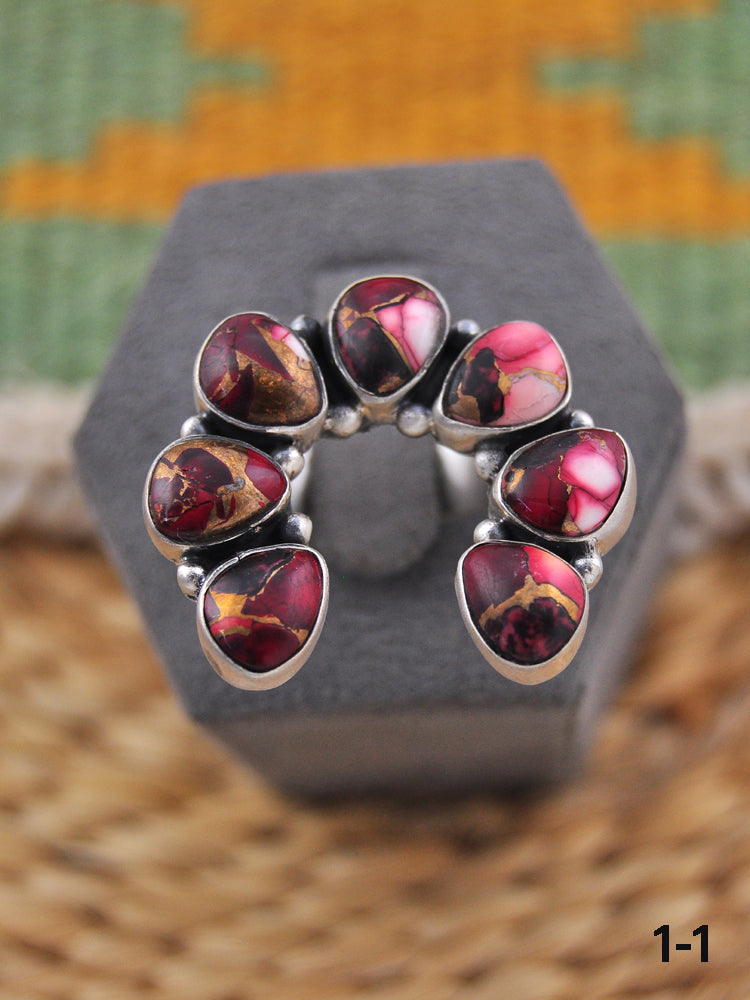 Southwest Made Rose Dahlia & Sterling Silver Naja Adjustable Ring