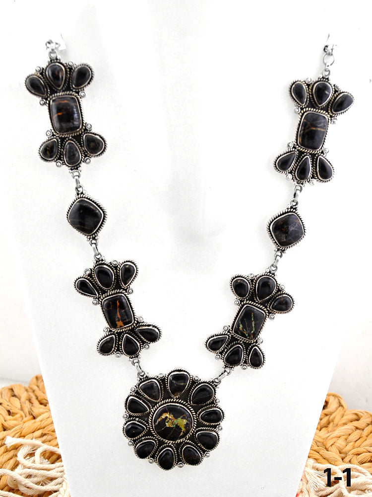 Southwest Made Black Jack Turquoise & Sterling Silver Necklace