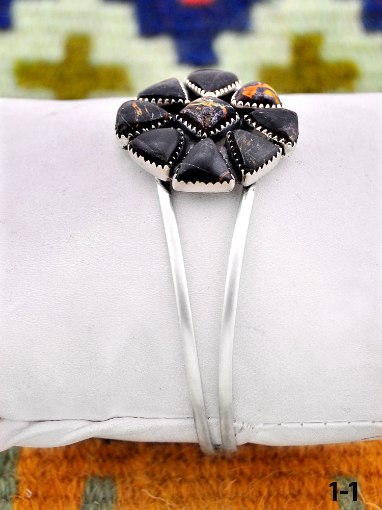 Southwest Handmade Black Jack Turquoise & Sterling Silver Cuff Bracelet