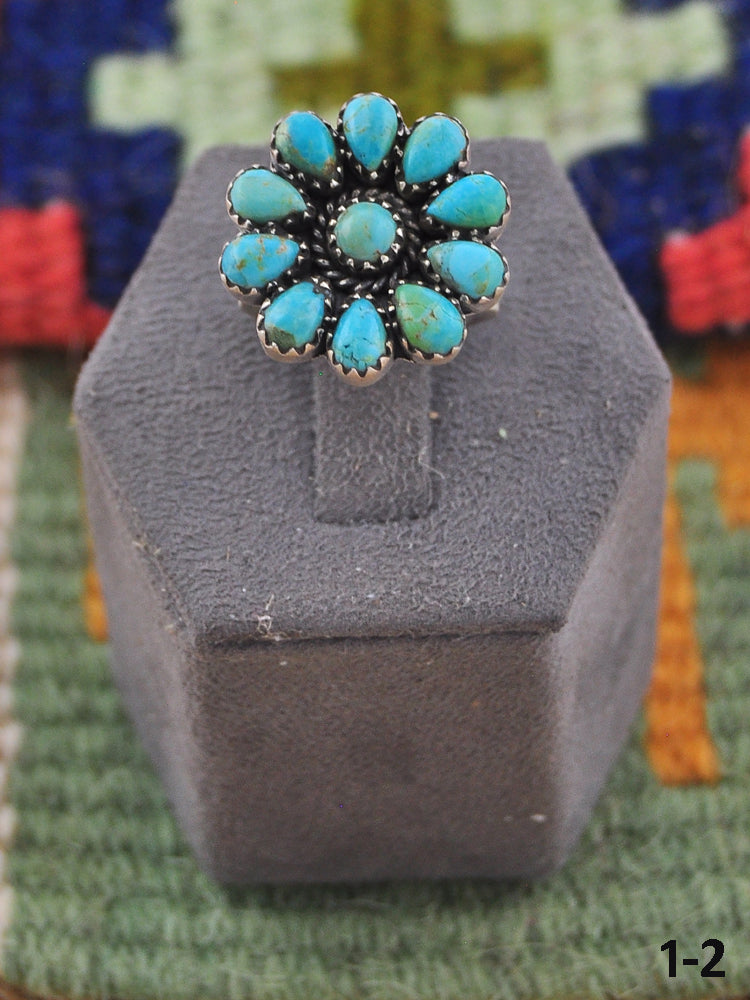 Southwest Handmade Kingman Turquoise & Sterling Silver Adjustable Cluster Ring
