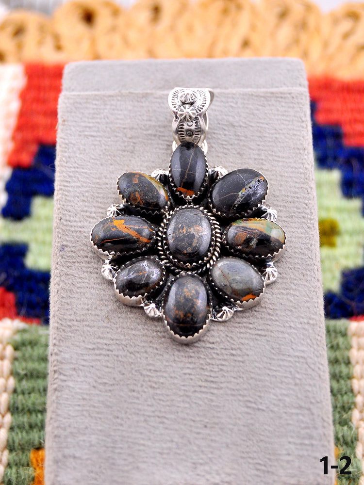 Southwest Made Black Jack Turquoise & Sterling Silver Pendant