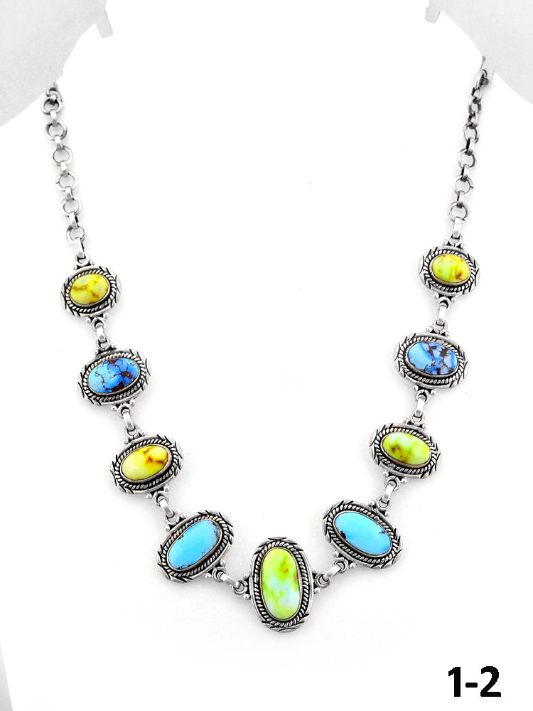 Southwest Handmade Palomino with Golden Hills Turquoise & Sterling Silver Necklace