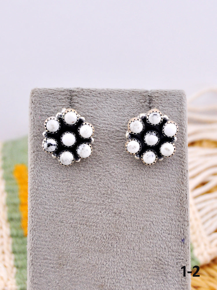 Southwest Made White Buffalo & Sterling Silver Post Earrings
