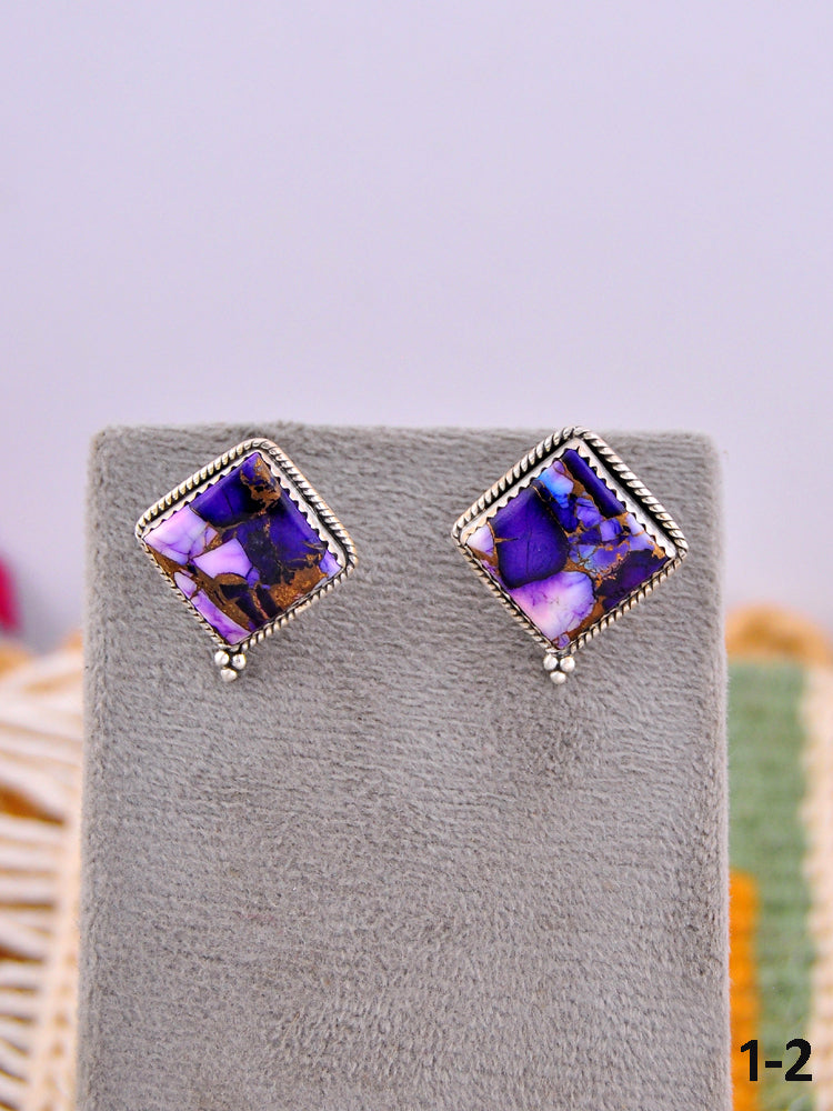 Southwest Made Purple Dahlia Mohave & Sterling Silver Post Earrings