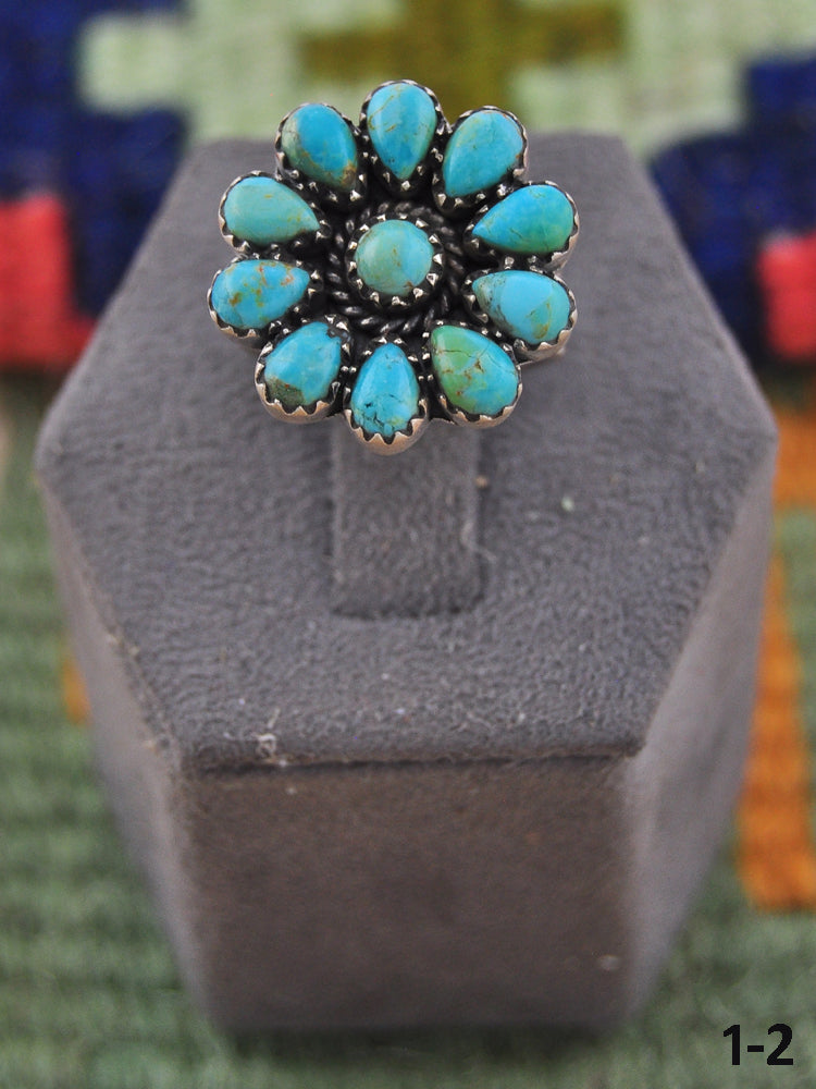 Southwest Handmade Kingman Turquoise & Sterling Silver Adjustable Cluster Ring