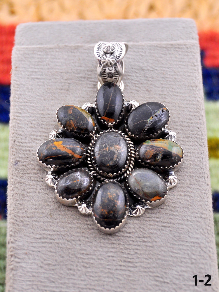 Southwest Made Black Jack Turquoise & Sterling Silver Pendant