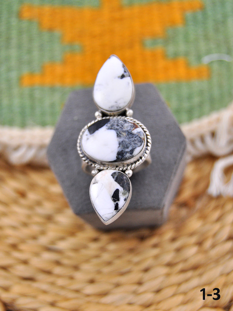 Southwest Made White Buffalo & Sterling Silver Adjustable Ring