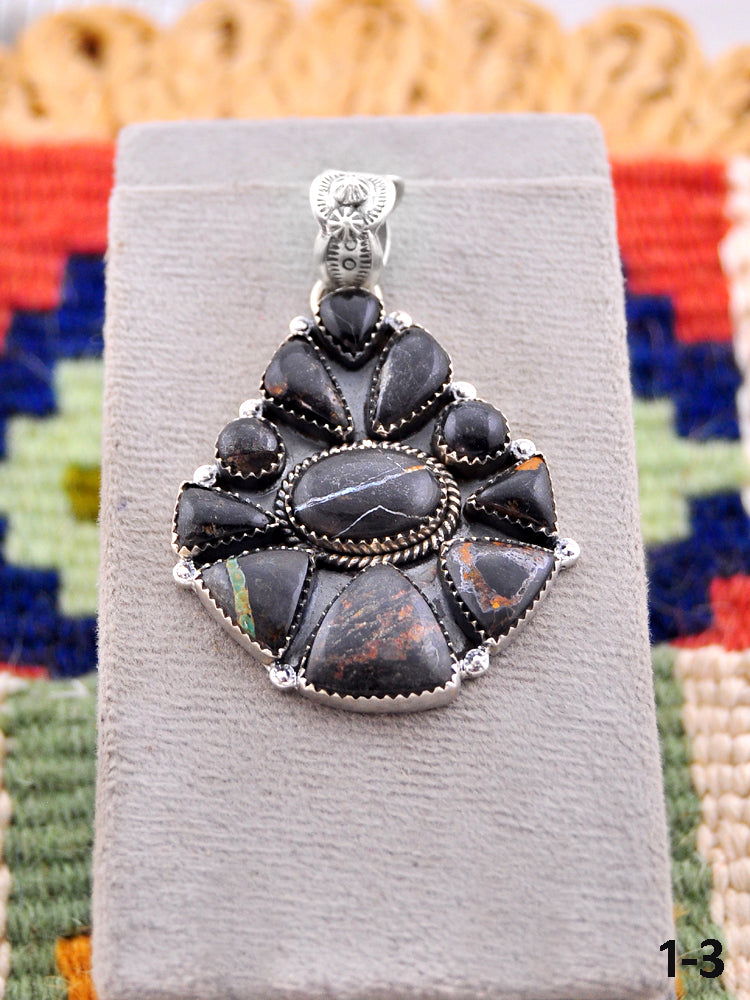 Southwest Made Black Jack Turquoise & Sterling Silver Pendant