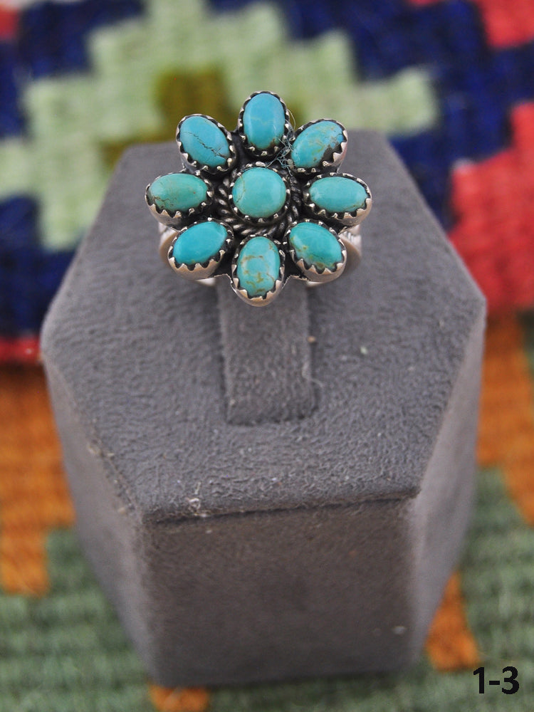 Southwest Handmade Kingman Turquoise & Sterling Silver Adjustable Cluster Ring