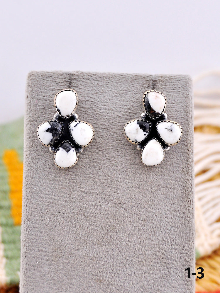 Southwest Made White Buffalo & Sterling Silver Post Earrings