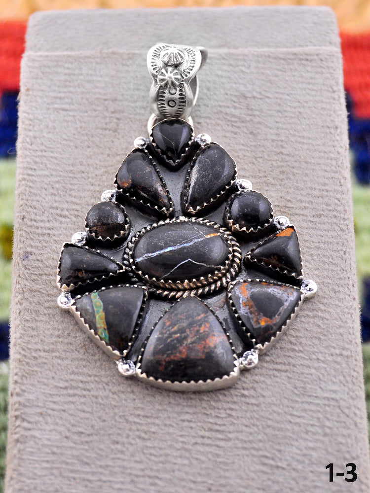 Southwest Made Black Jack Turquoise & Sterling Silver Pendant