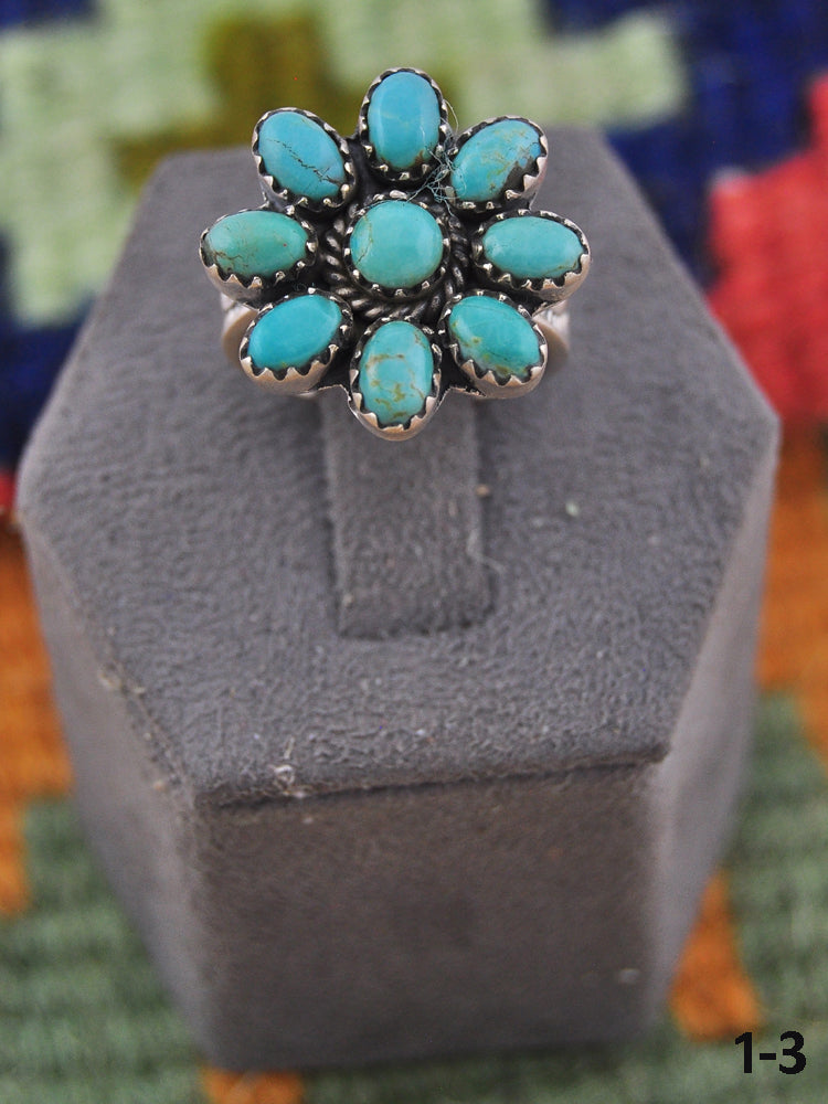 Southwest Handmade Kingman Turquoise & Sterling Silver Adjustable Cluster Ring