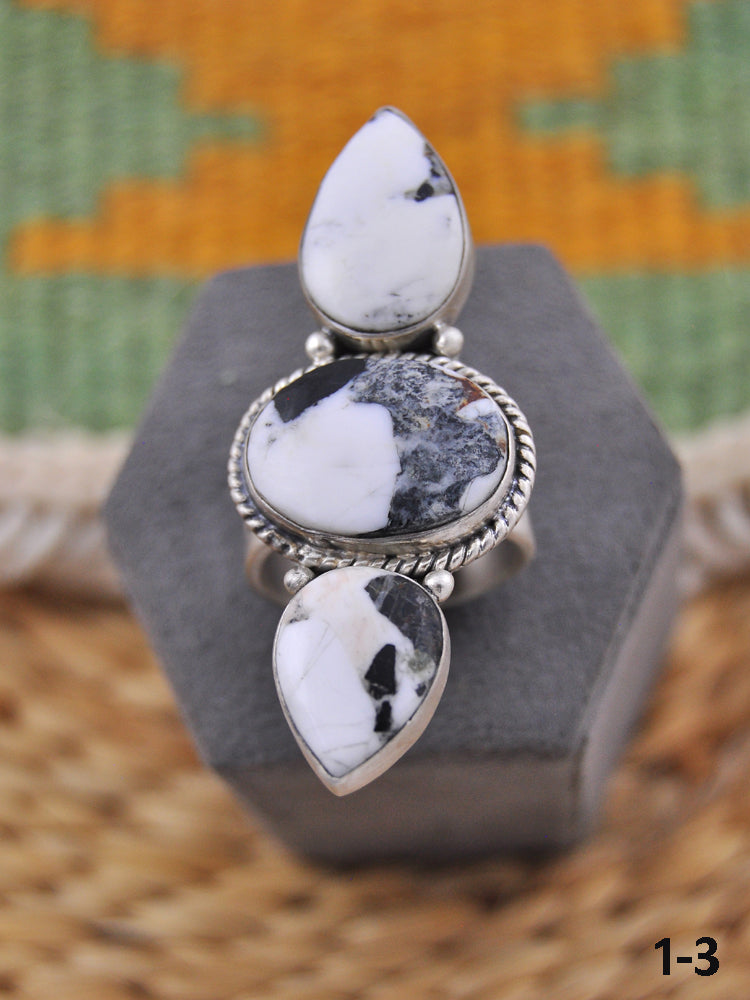 Southwest Made White Buffalo & Sterling Silver Adjustable Ring