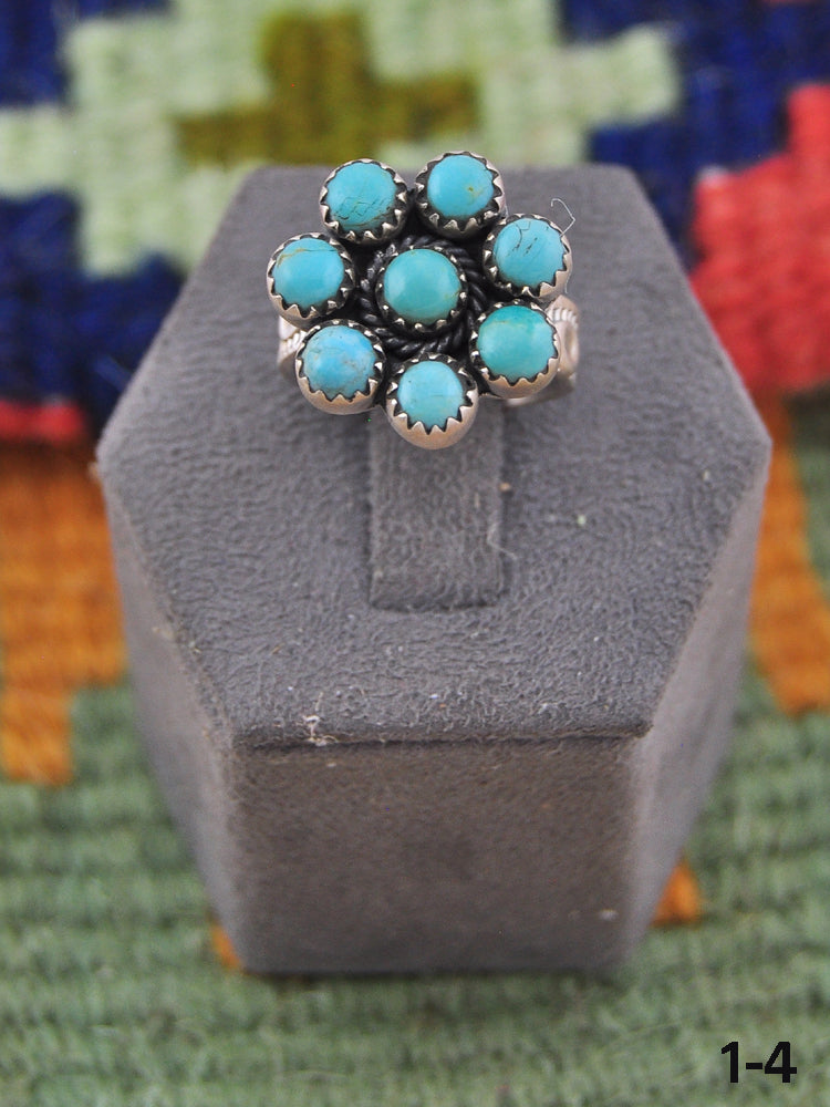 Southwest Handmade Kingman Turquoise Sterling Silver  Cluster Adjustable Ring