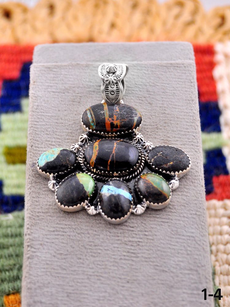 Southwest Made Black Jack Turquoise & Sterling Silver Pendant