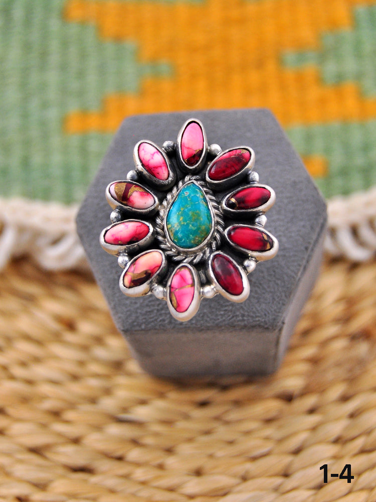 Southwest Made Multi Stone & Sterling Silver Adjustable Ring